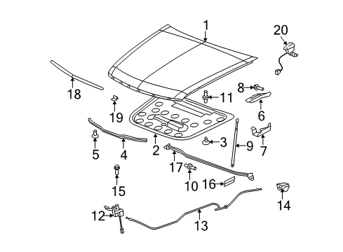 2006 Cadillac STS Handle,Hood Primary Latch Release Cable Diagram for 25712639