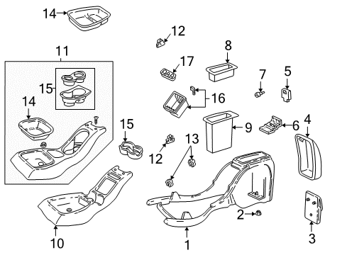 2000 Chevy S10 Center Console, Front Console Diagram 2 - Thumbnail