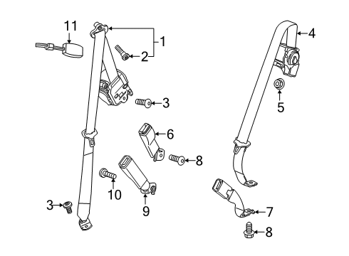 2023 Cadillac XT6 Bolt,Front Seat Belt Guide Diagram for 11548325