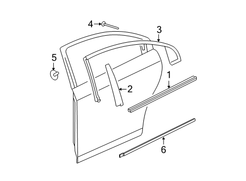 2007 Saturn Aura Molding Assembly, Rear Side Door Window Belt Reveal Diagram for 25974545