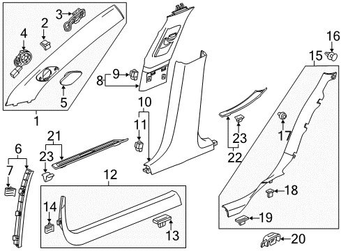 2014 Cadillac CTS Molding Assembly, Body Hinge Pillar Garnish *Titanium Diagram for 23435804