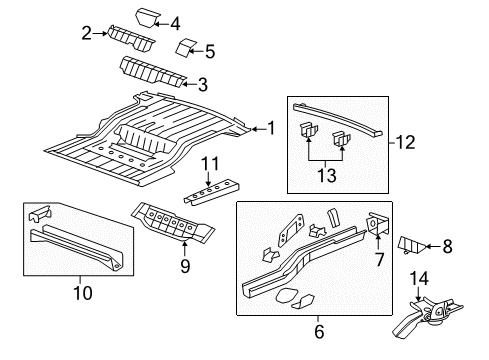 2012 Chevy Traverse Rear Body - Floor & Rails Diagram