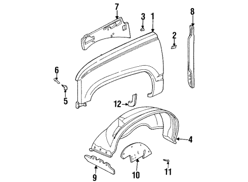 1990 Chevy C2500 Fender,Front Diagram for 15998378