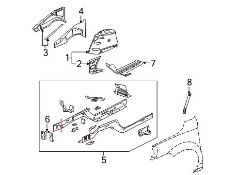 2007 Buick Terraza Structural Components & Rails Diagram