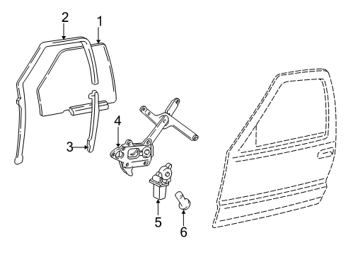 2005 Chevy Blazer Front Door - Glass & Hardware Diagram