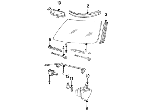 1994 Cadillac Fleetwood Windshield Glass, Wiper & Washer Components Diagram