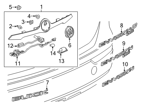 2020 Buick Envision Applique Assembly, Rear Clsr Ctr W/Lic Plt Lp *Exterior Brim Diagram for 84549177