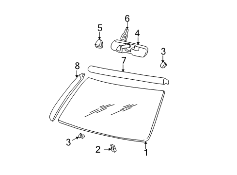 2001 Oldsmobile Bravada Windshield Glass, Reveal Moldings Diagram