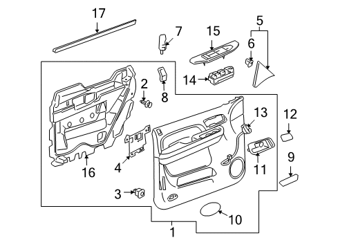 2008 GMC Yukon Panel Assembly, Front Side Door Trim *Light Cashmere Diagram for 15943441