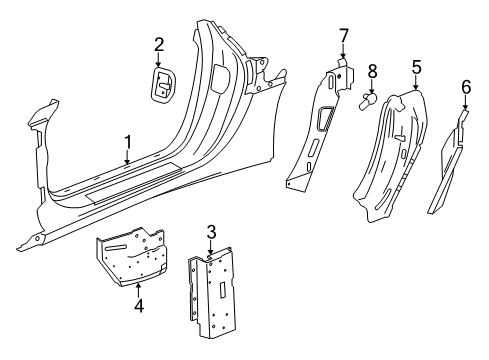 2018 Chevy Corvette Aperture Panel, Hinge Pillar, Lock Pillar Diagram