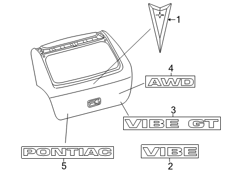 2010 Pontiac Vibe Liftgate Emblem Diagram for 88975697