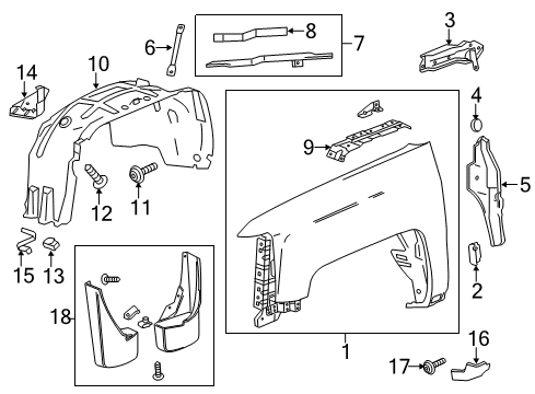 2014 Chevy Silverado 1500 Fender & Components, Exterior Trim Diagram