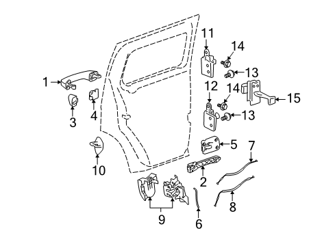 2006 Hummer H3 Rear Side Door Lock Assembly Diagram for 15855979