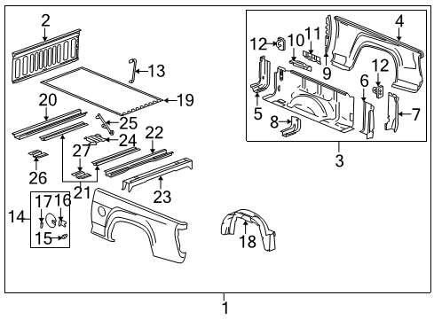 2004 Chevy Colorado Pickup Box Assembly, Front & Side Panels, Floor Diagram 2 - Thumbnail