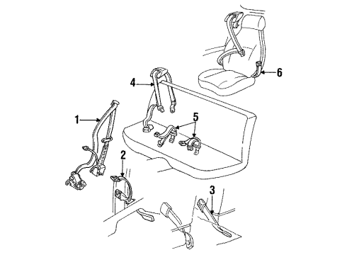 1992 Pontiac Grand Prix Front Seat Belts, Rear Seat Belts Diagram