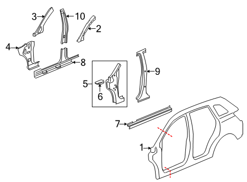 2009 Saturn Vue Center Pillar, Hinge Pillar, Rocker, Uniside Diagram 2 - Thumbnail