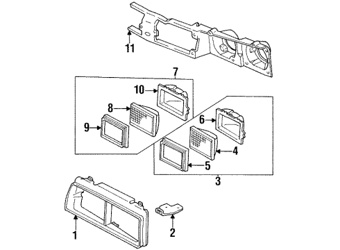 1986 Oldsmobile Calais Headlamp Capsule Assembly Diagram for 16501471