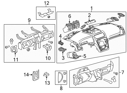 2014 GMC Acadia Cluster & Switches, Instrument Panel Diagram 1 - Thumbnail