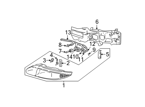 2001 Oldsmobile Alero Headlight Assembly, (W/ Front Side Marker & Parking & T/Side Diagram for 22689651