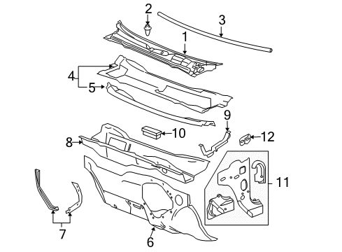 2006 Pontiac G6 Extension, Air Inlet Grille Panel Diagram for 25856500