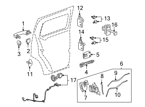 2009 Hummer H3T Rear Side Door Lock Assembly Diagram for 94731740