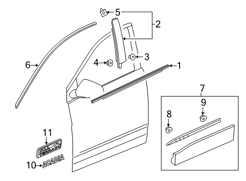 2018 GMC Acadia Molding Assembly, Front Side Door Window Upper Reveal Diagram for 23482528