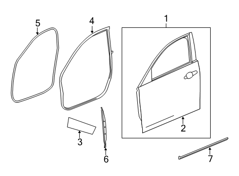 2018 Cadillac ATS Weatherstrip Assembly, Front Side Door Front Auxiliary Diagram for 22985614