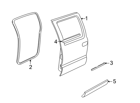 2004 Chevy S10 Rear Door & Components, Exterior Trim Diagram