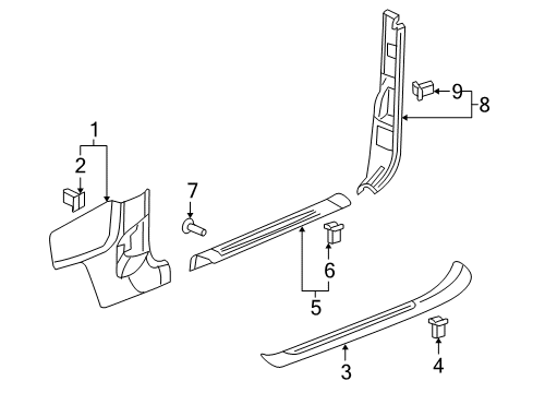 2006 Chevy SSR Interior Trim - Pillars, Rocker & Floor Diagram