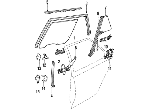 1988 Chevy Cavalier Rear Door Hardware, Glass & Hardware Diagram