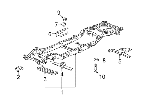 2009 Chevy Suburban 2500 Crossmember Assembly, Trans Support Diagram for 15904054