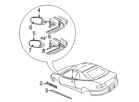 1995 Pontiac Sunfire Mirror Assembly,Outside Rear View, Left (Manual) Diagram for 88892499