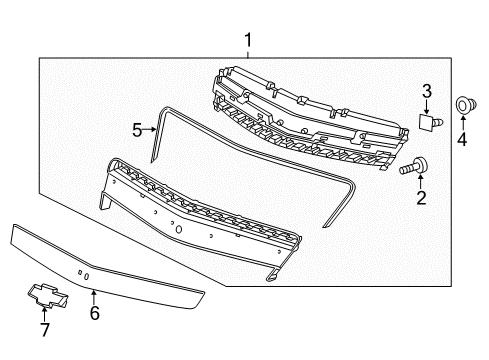 2013 Chevy Captiva Sport Hood & Grille - Grille & Components Diagram