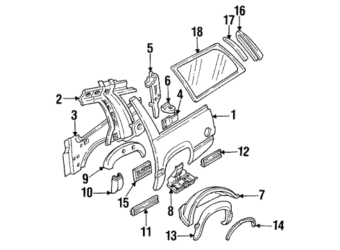 1996 Chevy C1500 Suburban Quarter Panel & Components Diagram