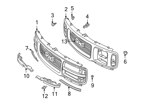 1997 GMC Savana 2500 Grille & Components Diagram