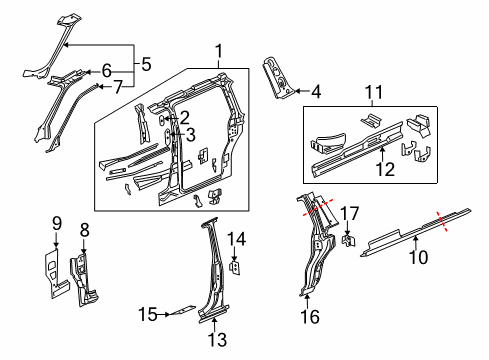 2006 Saturn Relay Center Pillar, Hinge Pillar, Lock Pillar, Rocker Panel, Uniside Diagram