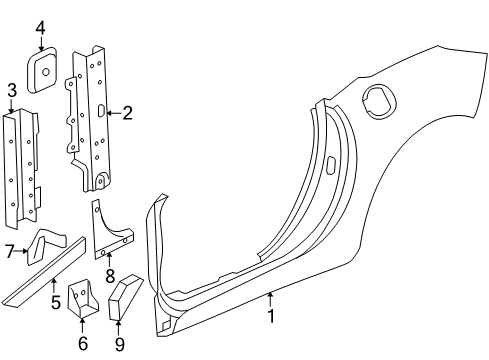 2008 Pontiac Solstice Panel, Body Hinge Pillar Extension Diagram for 15896163