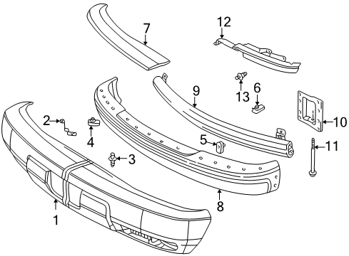 2002 Chevy Express 3500 Reinforcement Assembly, Front Bumper Imp Bar Diagram for 15770660