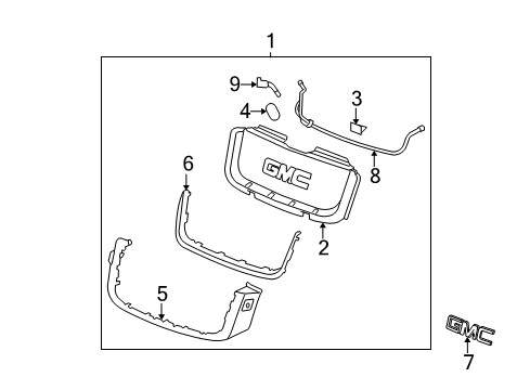 2009 GMC Envoy Plate Asm,Radiator Grille Name Diagram for 88891902