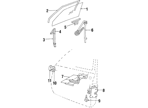 1986 Pontiac 6000 Front Door - Glass & Hardware Diagram