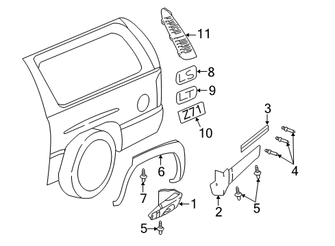 2000 Chevy Tahoe Quarter Panel & Components, Glass, Exterior Trim, Trim Diagram 2 - Thumbnail