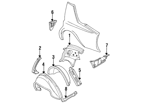 1995 Cadillac Fleetwood Inner Structure - Quarter Panel Diagram