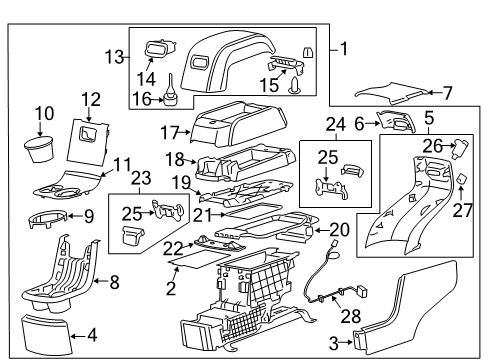 2009 Chevy Traverse Panel Assembly, Rear Floor Console Cup Holder Trim Upper *Cubic City Diagram for 20774222