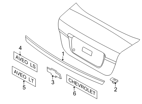 2007 Chevy Aveo Exterior Trim - Trunk Lid Diagram