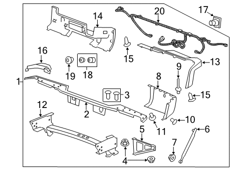 2014 GMC Sierra 3500 HD Bar Assembly, Rear Bumper Imp *Chrome M Diagram for 22932802