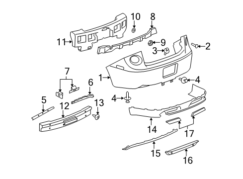 2008 Chevy Cobalt Bracket, Rear Bumper Fascia Diagram for 15220077