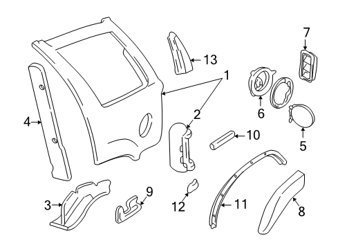 1999 Chevy Blazer Shield,Rear Wheelhouse Panel Sight Diagram for 15995418