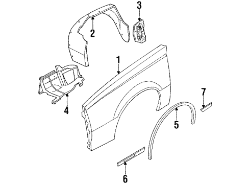 1986 Pontiac Sunbird Molding Assembly, Front Fender Side Front Diagram for 10040596