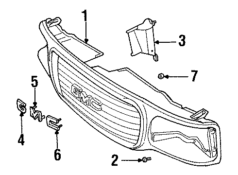 1999 GMC Yukon Radiator Grille Emblem Kit Diagram for 15634639