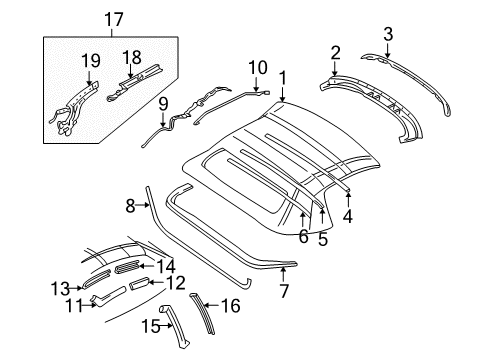 2002 Chevy Corvette Weatherstrip, Front Side Door Window Rear *Black Diagram for 10415920